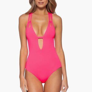 Becca Fine Line Plunge One Piece Womens Swimsuit Size Large